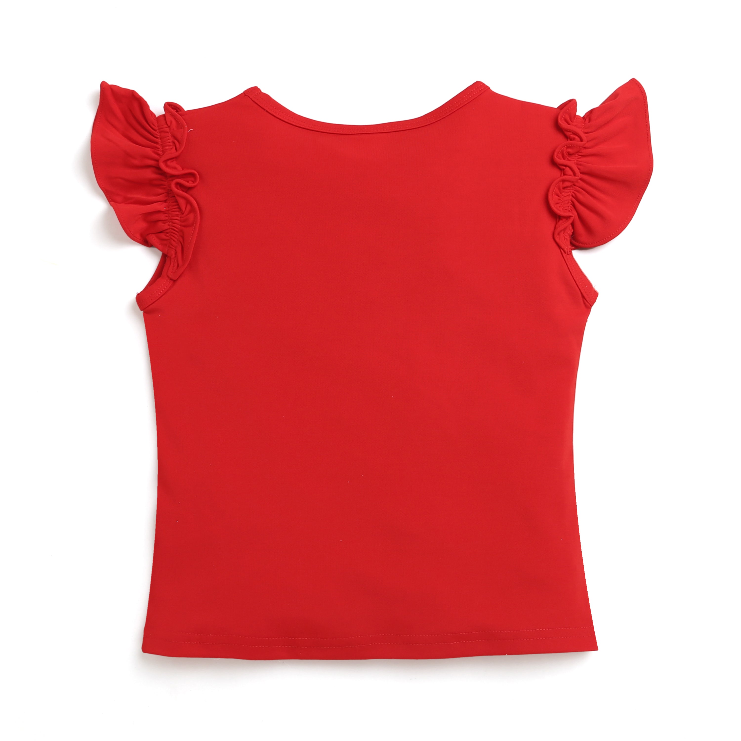 Tiny Girl Red Ruffle Sleeve Graphic Top – Cute Casual Wear for Girls