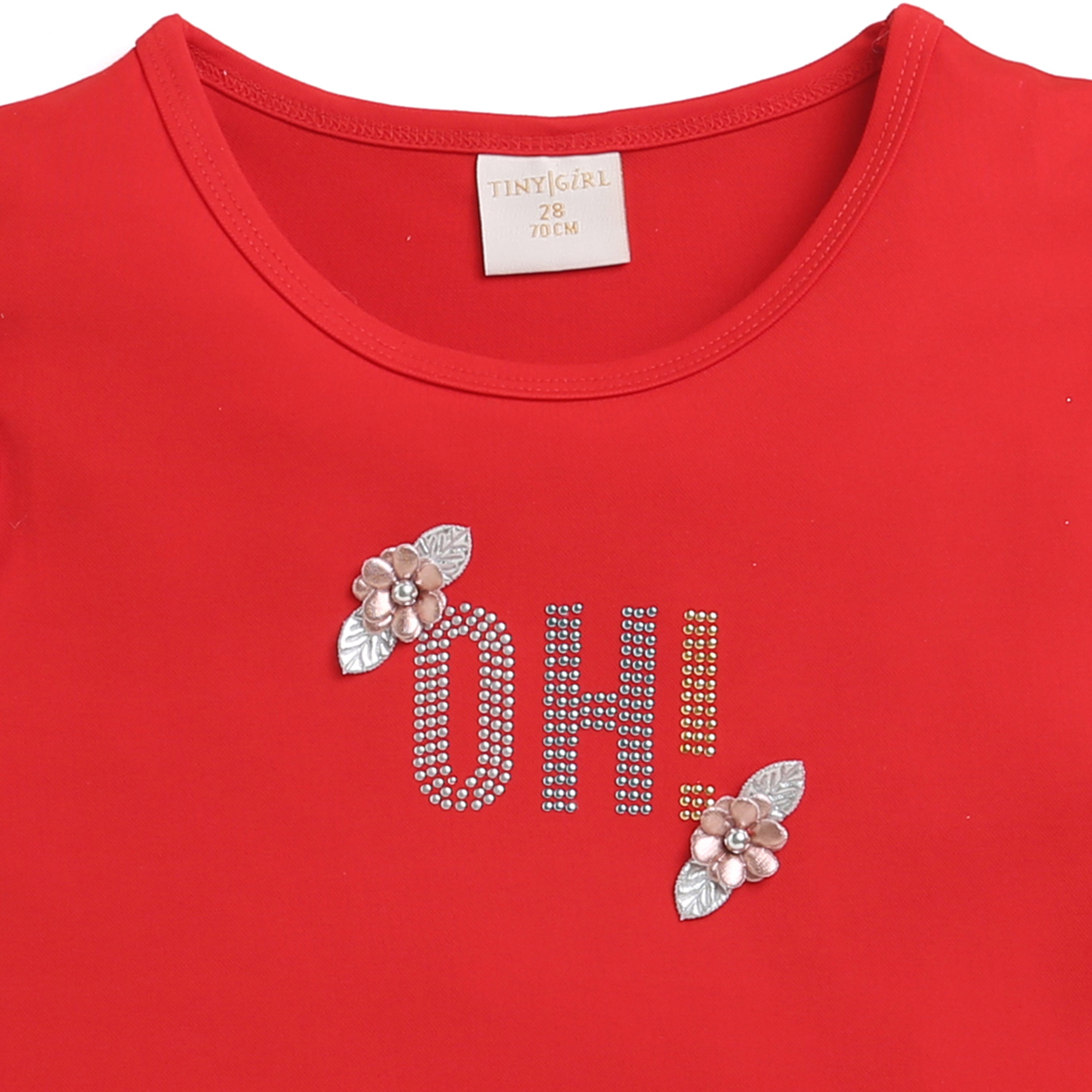 Tiny Girl Red Ruffle Sleeve Graphic Top – Cute Casual Wear for Girls