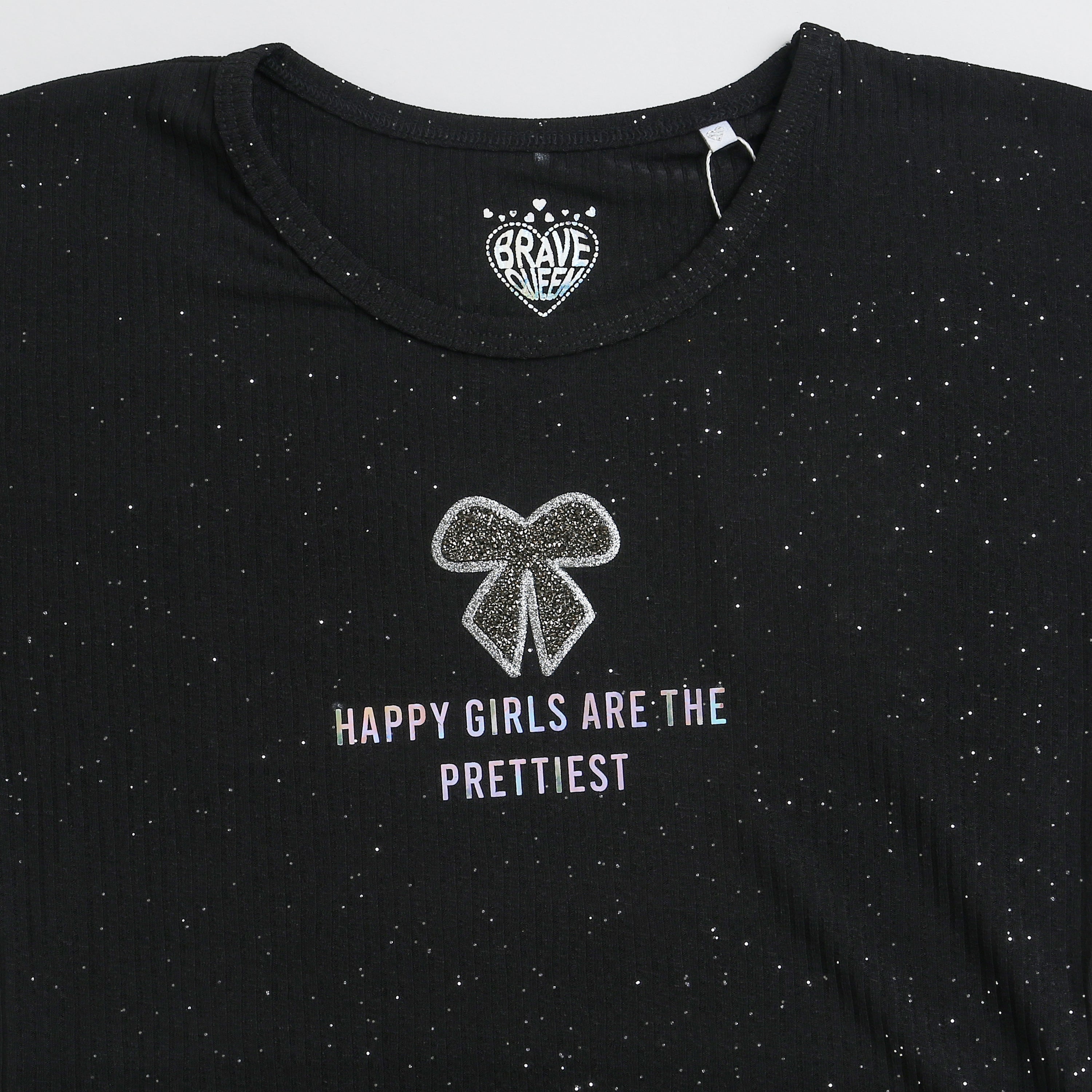 Tiny Girl Black Star Sparkle Top – Stylish Party Casual for Girls