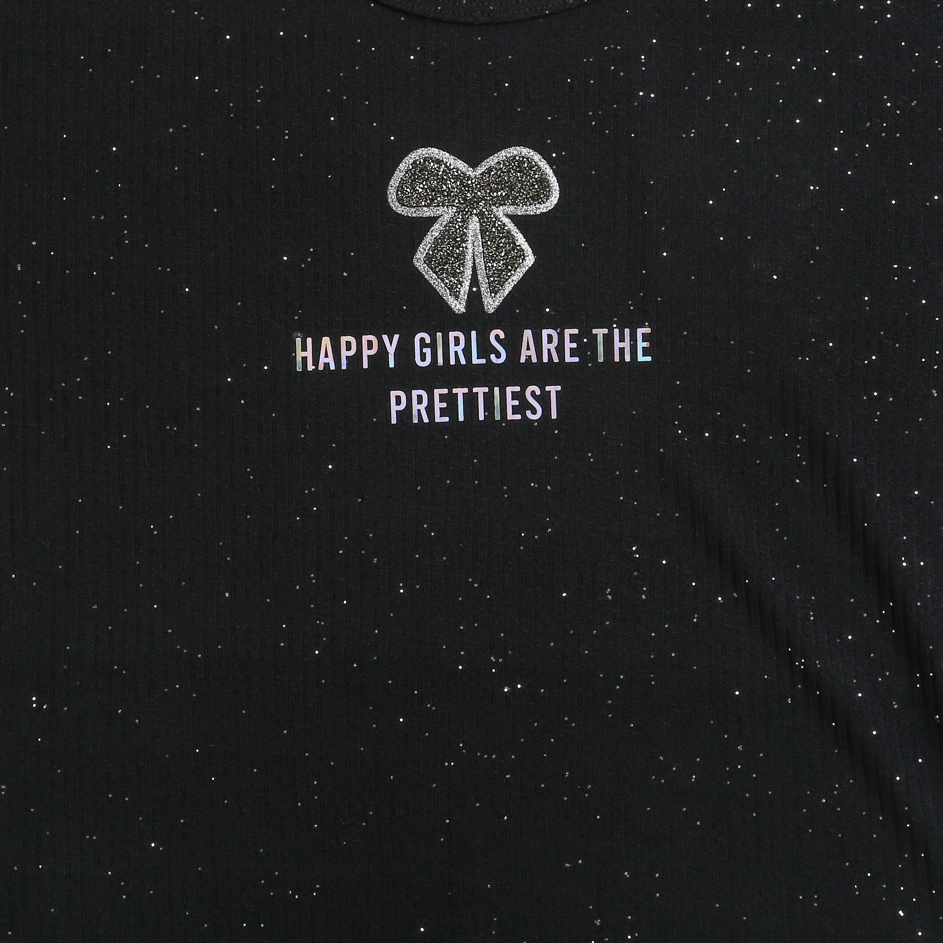 Tiny Girl Black Star Sparkle Top – Stylish Party Casual for Girls