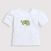 Tiny Girl White Graphic Puff Sleeve Top – Everyday Fashion Tee