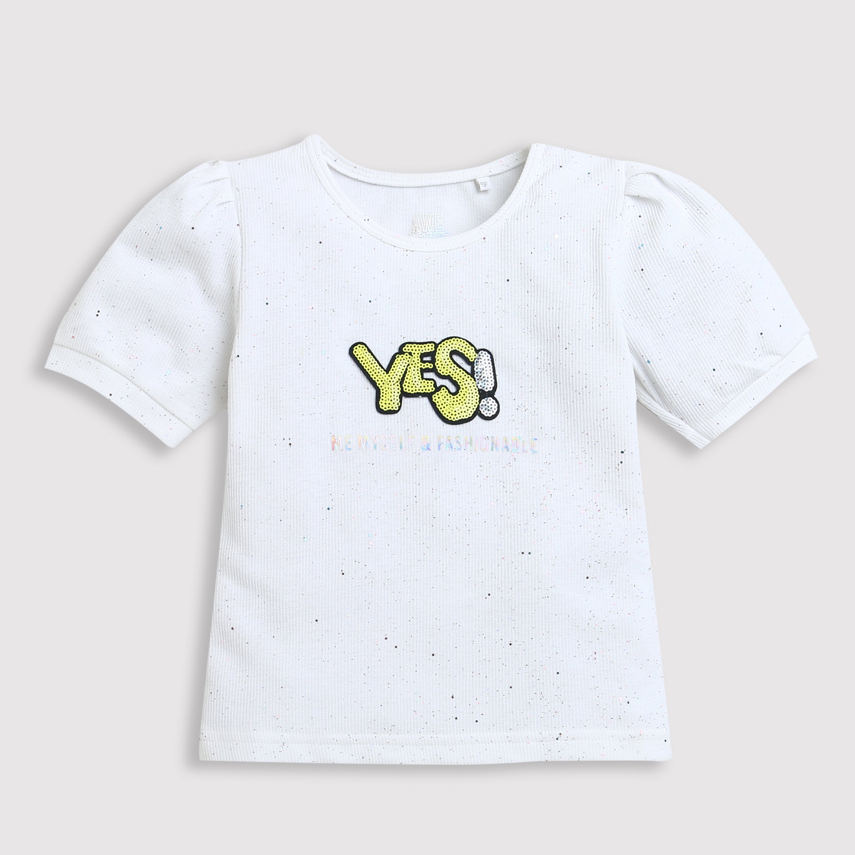 Tiny Girl White Graphic Puff Sleeve Top – Everyday Fashion Tee
