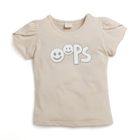 Tiny Girl Beige Cute Graphic Tee – Soft Casual Wear for Girls