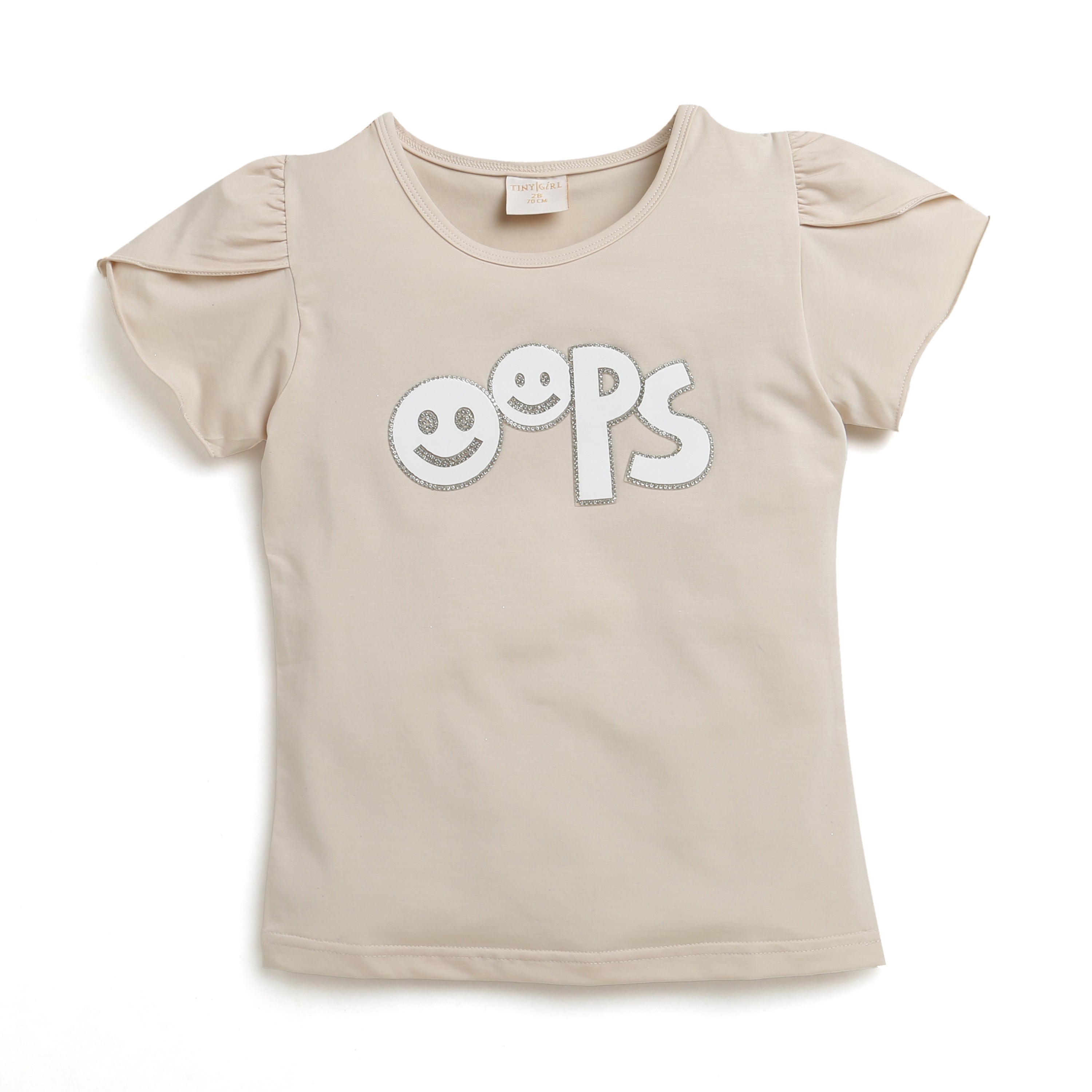 Tiny Girl Beige Cute Graphic Tee – Soft Casual Wear for Girls