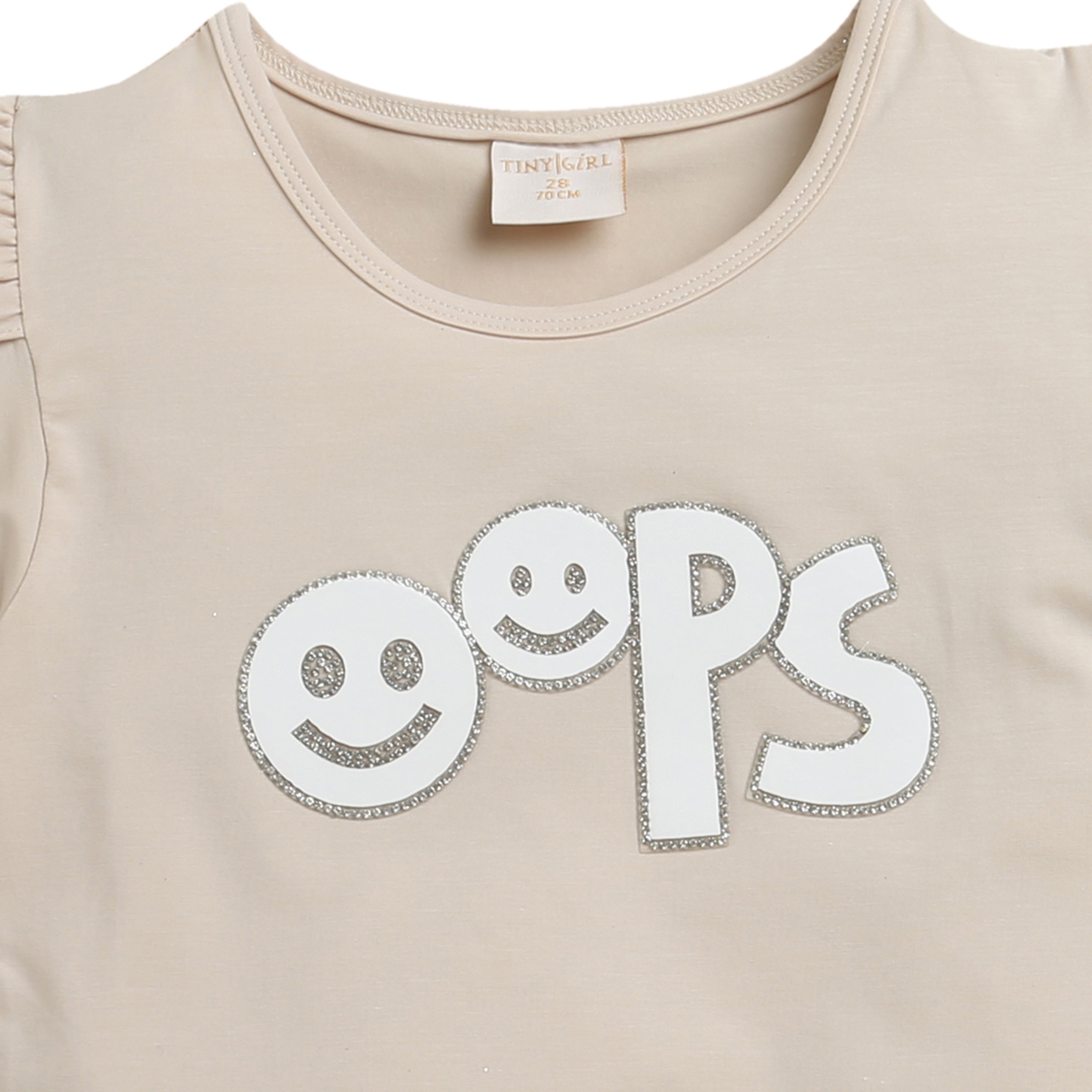 Tiny Girl Beige Cute Graphic Tee – Soft Casual Wear for Girls