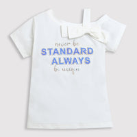 Girls White Bow Shoulder Slogan Top