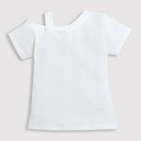 Girls White Bow Shoulder Slogan Top