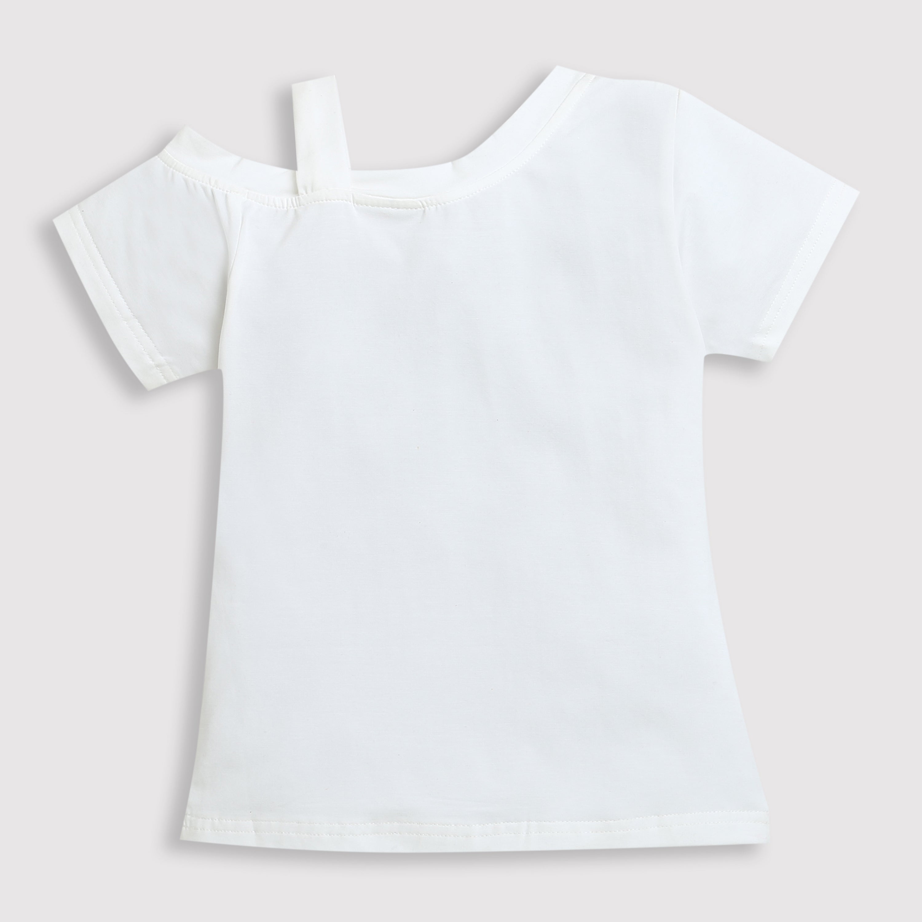 Girls White Bow Shoulder Slogan Top