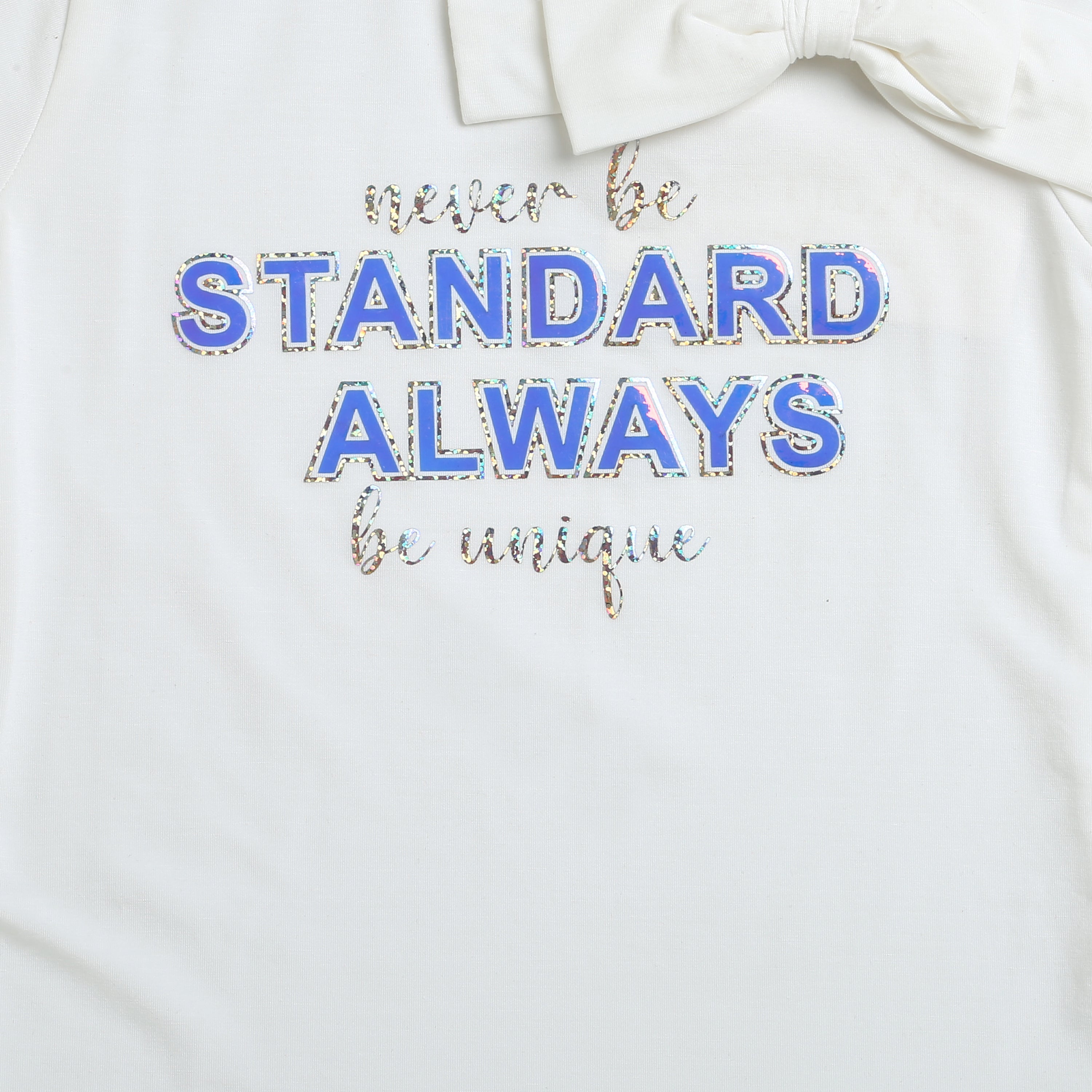 Girls White Bow Shoulder Slogan Top