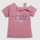 Girls Blush Pink Bow Shoulder Slogan Tee