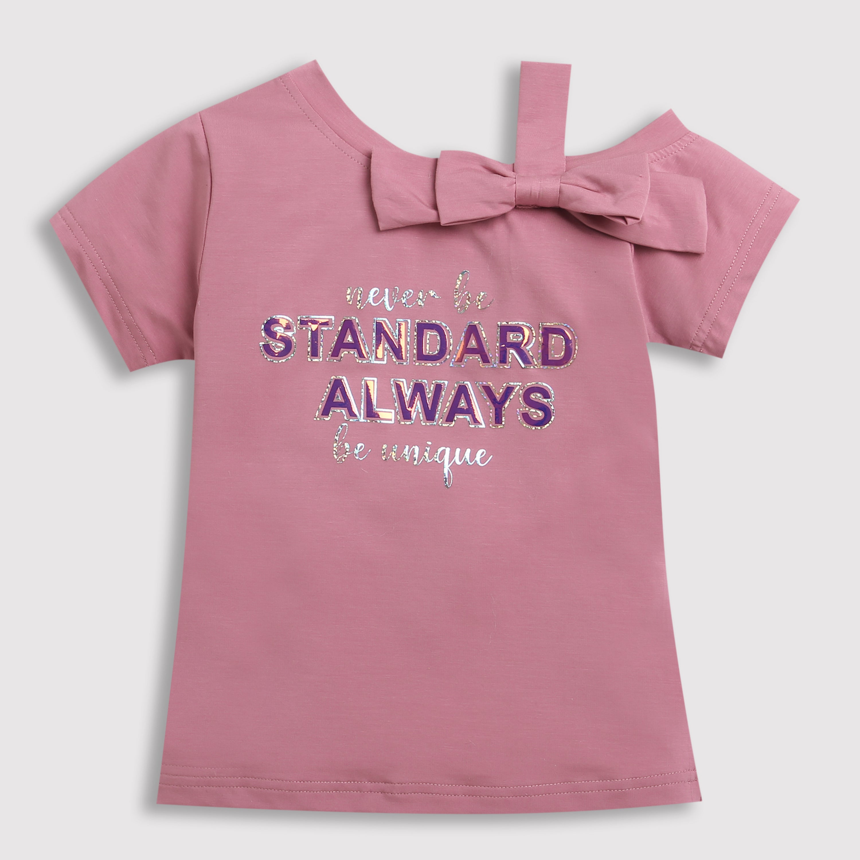 Girls Blush Pink Bow Shoulder Slogan Tee