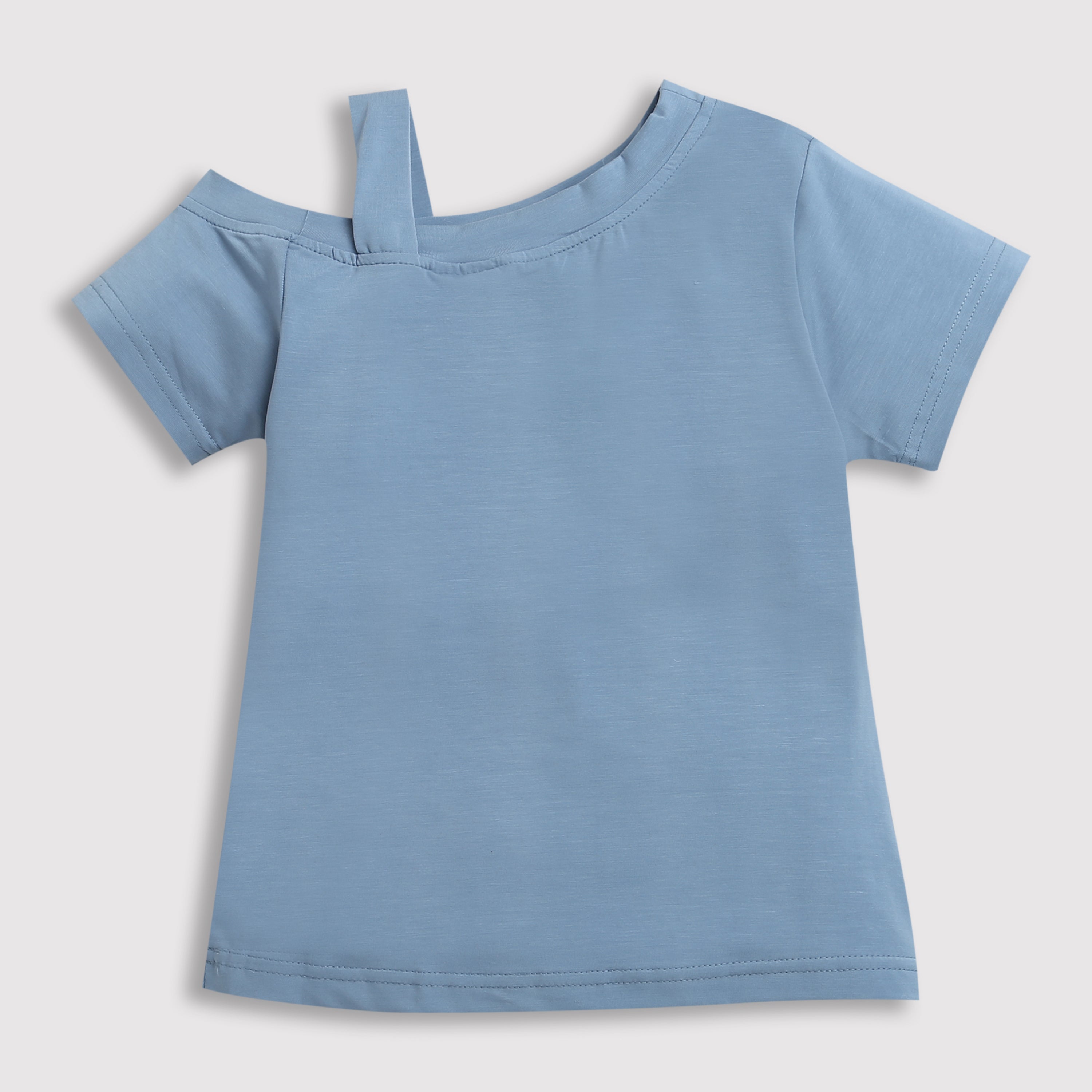Girls Sky Blue Bow Shoulder Slogan Tee