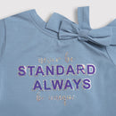 Girls Sky Blue Bow Shoulder Slogan Tee