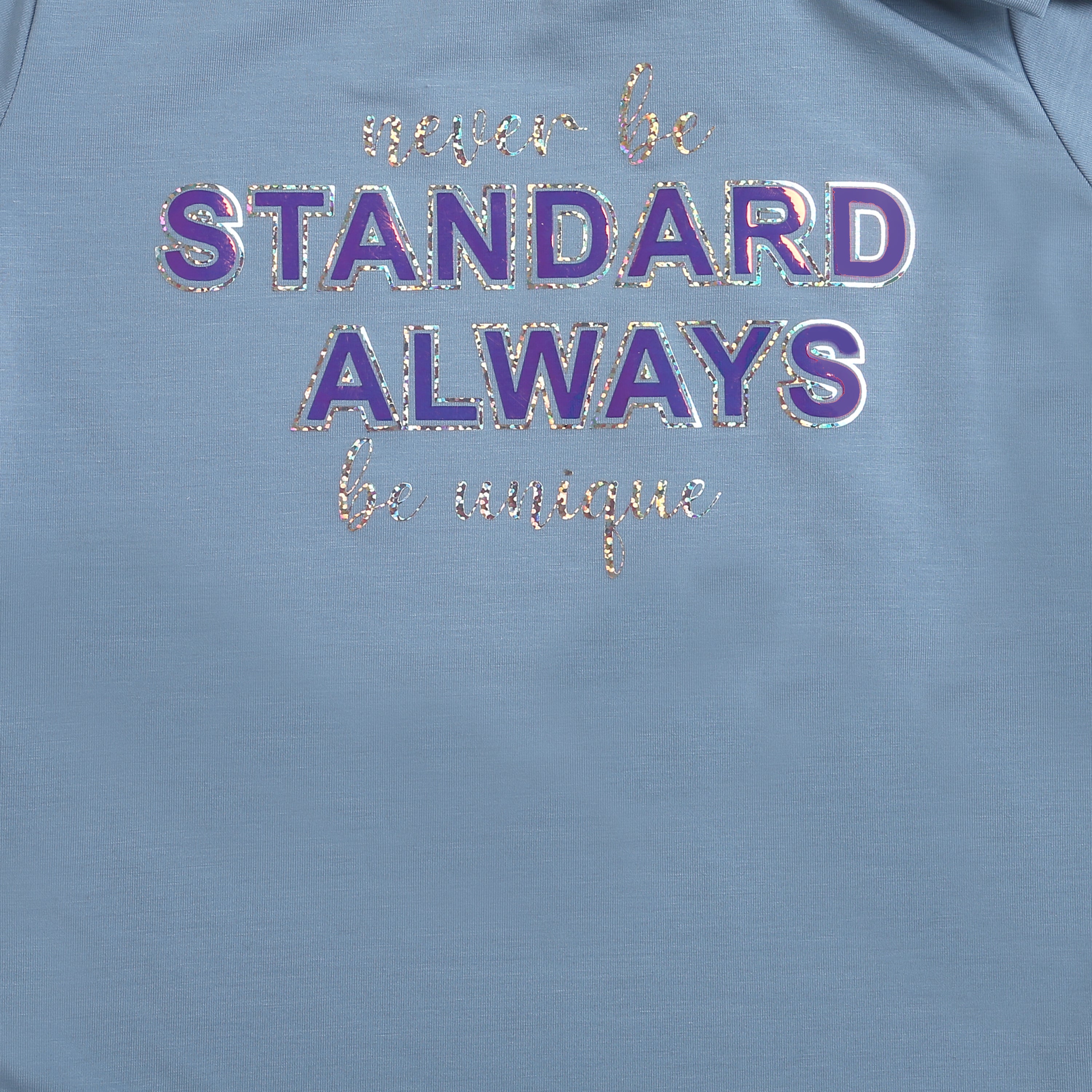 Girls Sky Blue Bow Shoulder Slogan Tee
