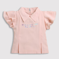 Girls Peach Ruffle Collar Top