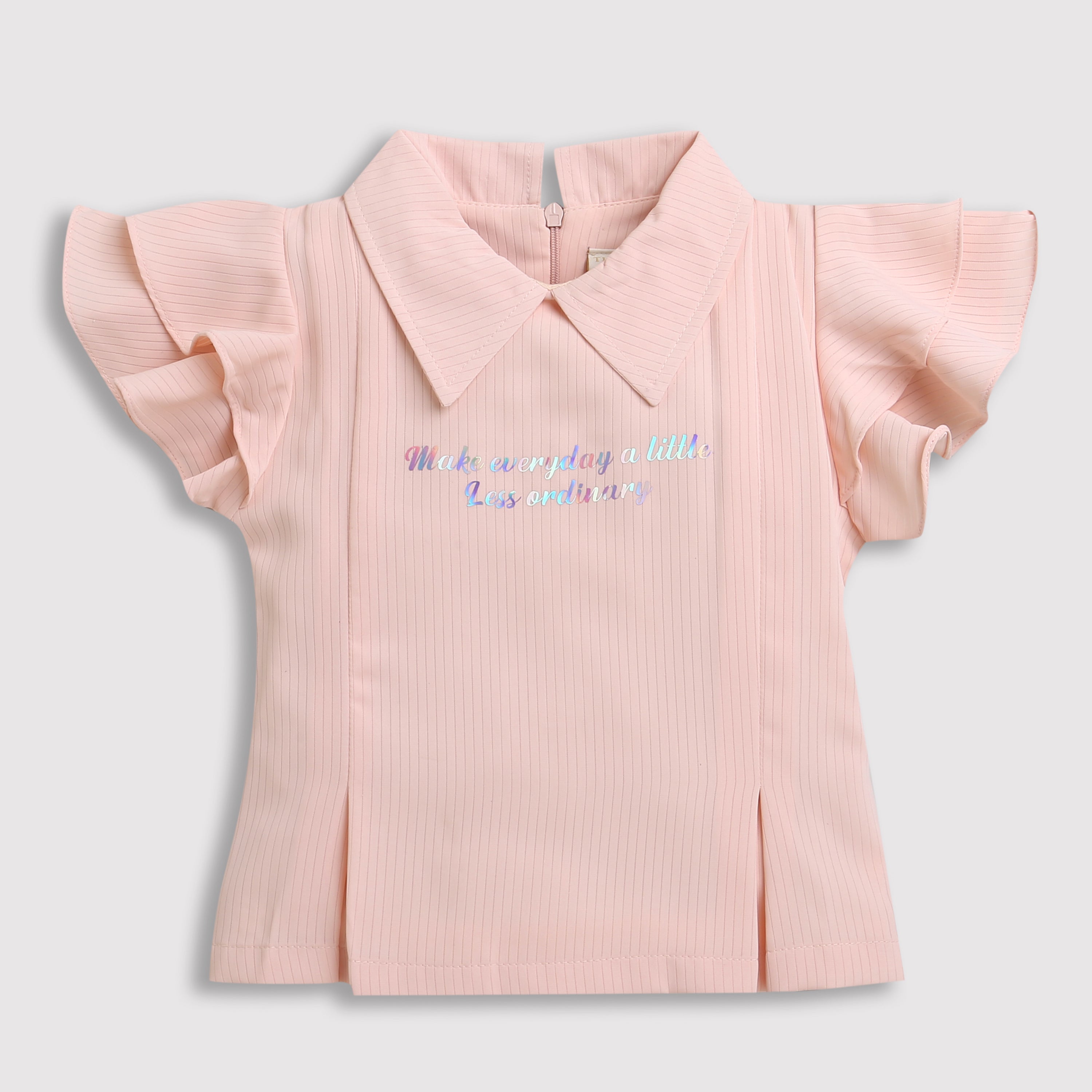 Girls Peach Ruffle Collar Top