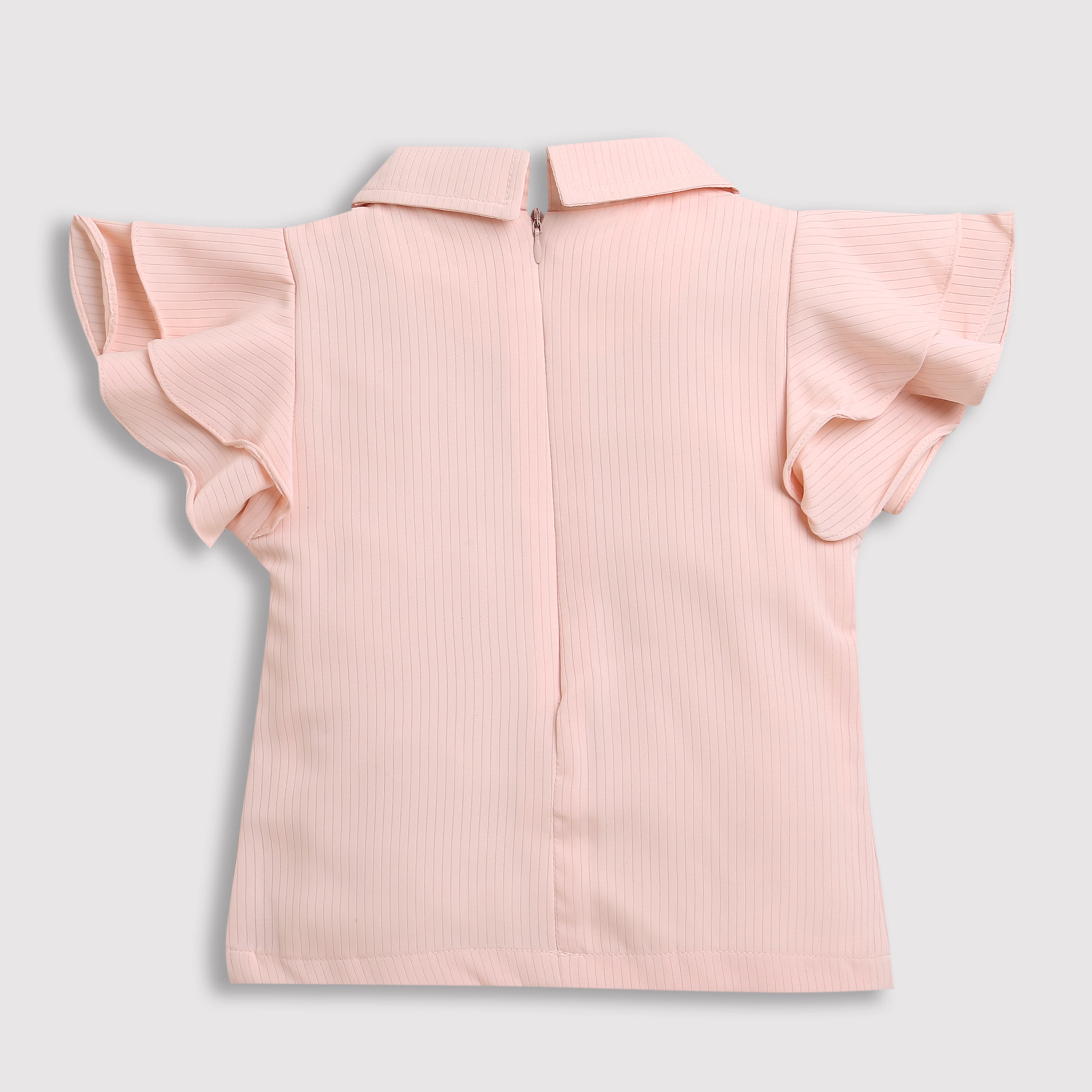 Girls Peach Ruffle Collar Top