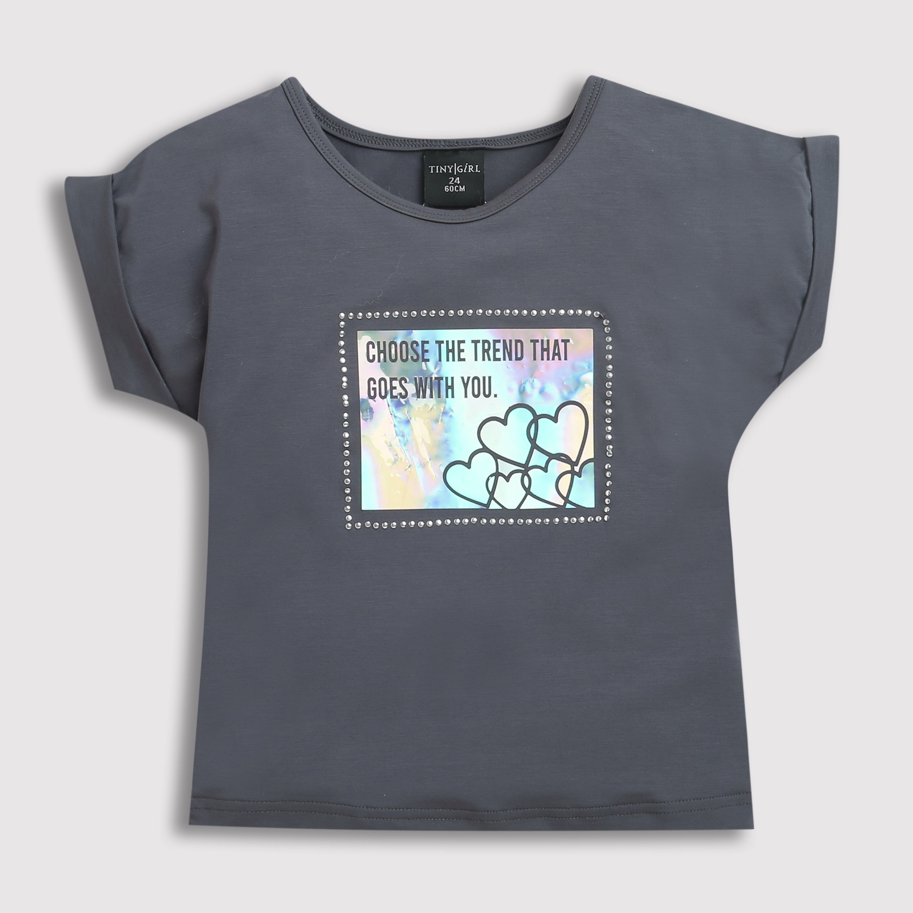 Girls Grey Holographic Graphic Tee
