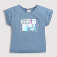 Girls Blue Holographic Graphic Tee
