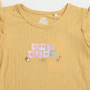 Girls Yellow Glitter Text Frill Sleeve Top