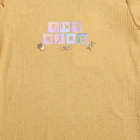Girls Yellow Glitter Text Frill Sleeve Top