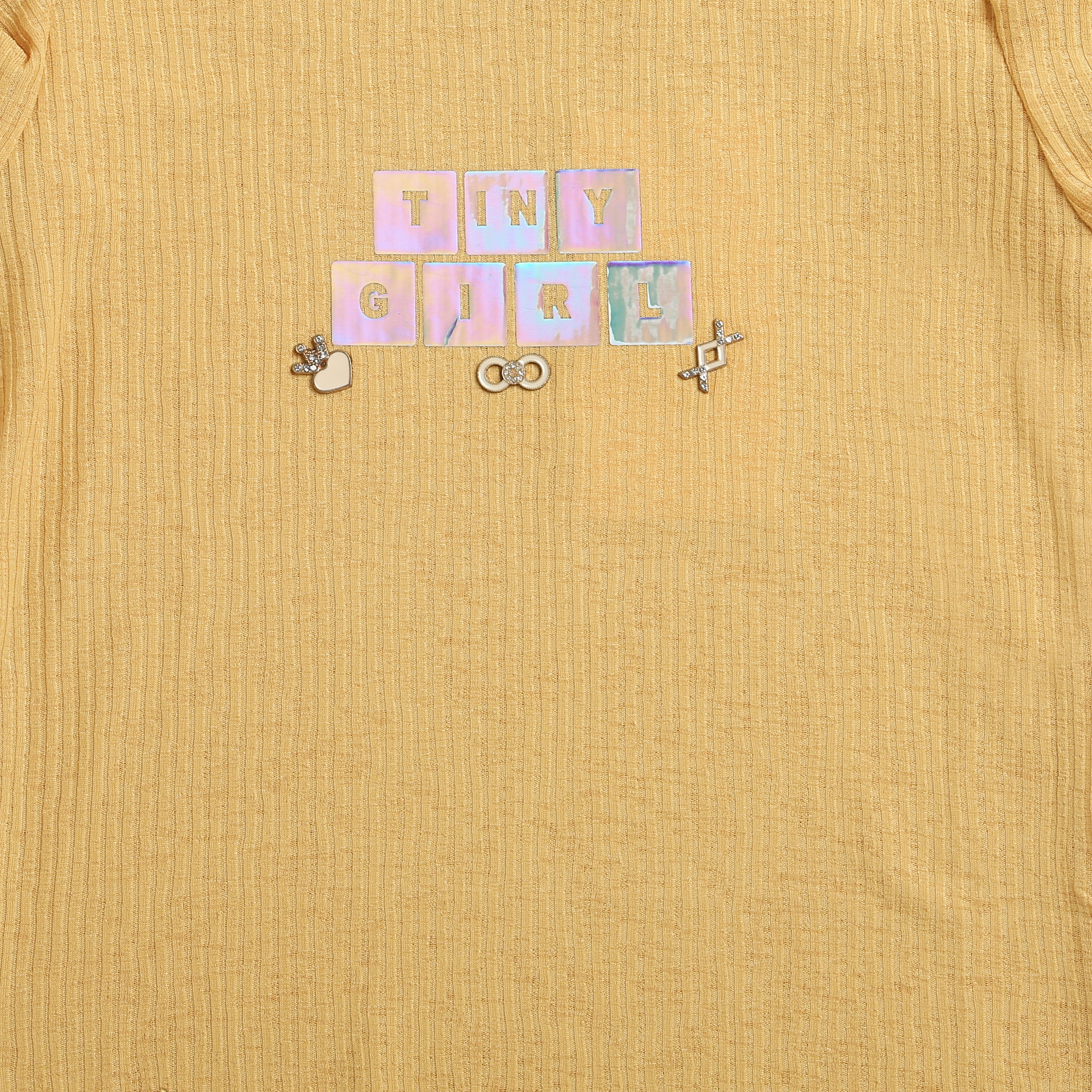 Girls Yellow Glitter Text Frill Sleeve Top