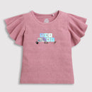 Girls Onion Pink Glitter Text Frill Sleeve Top