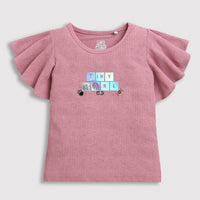 Girls Onion Pink Glitter Text Frill Sleeve Top