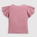 Girls Onion Pink Glitter Text Frill Sleeve Top