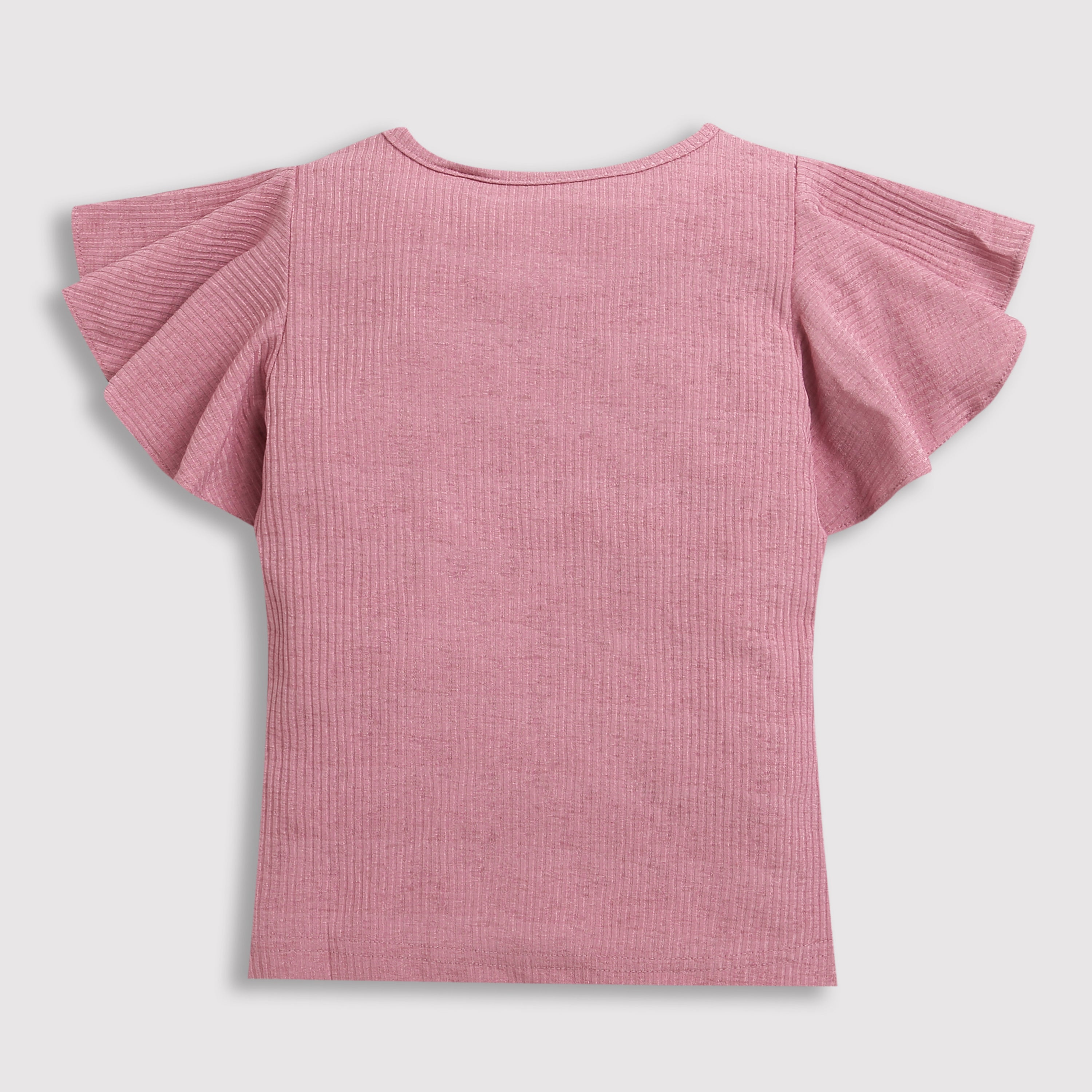 Girls Onion Pink Glitter Text Frill Sleeve Top