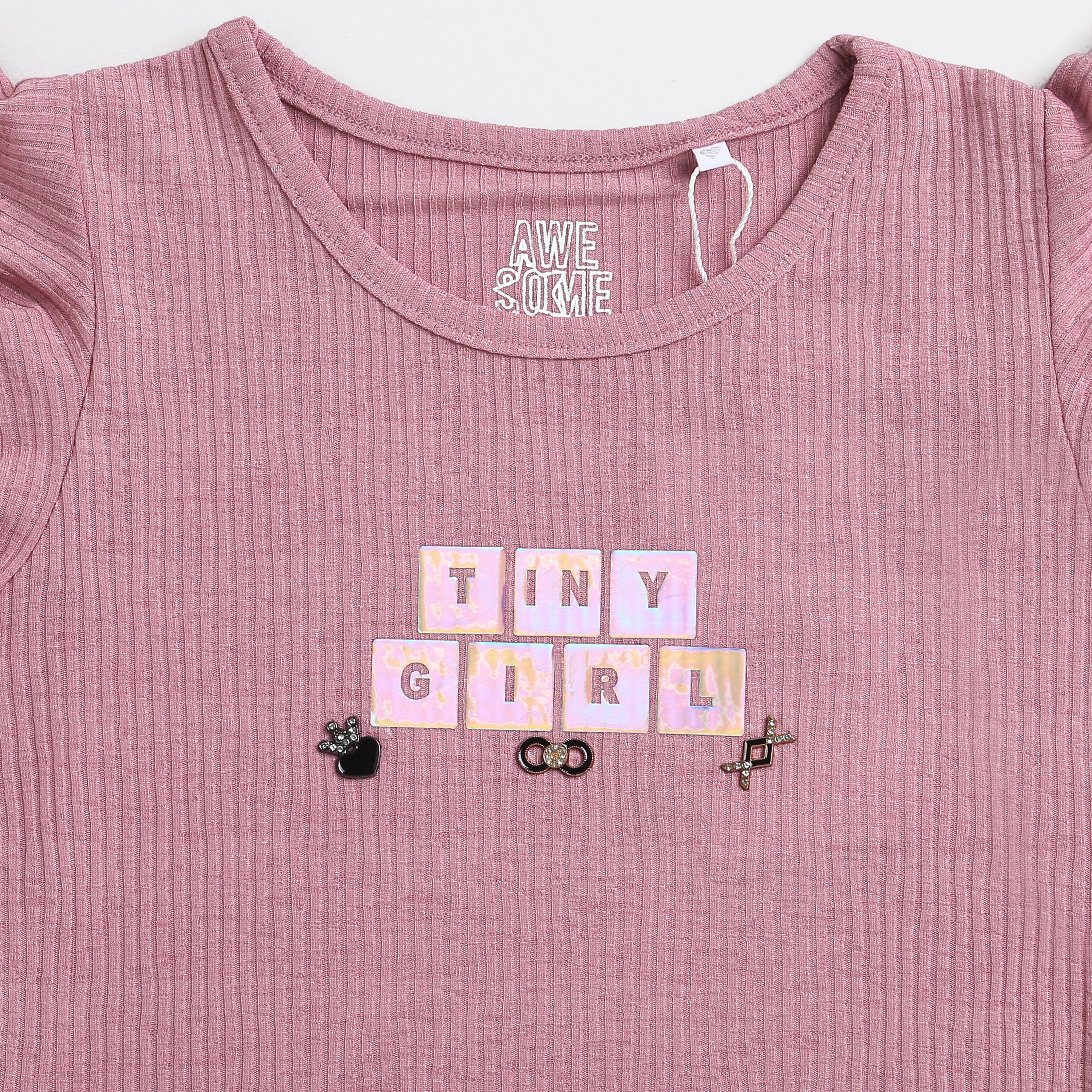 Girls Onion Pink Glitter Text Frill Sleeve Top