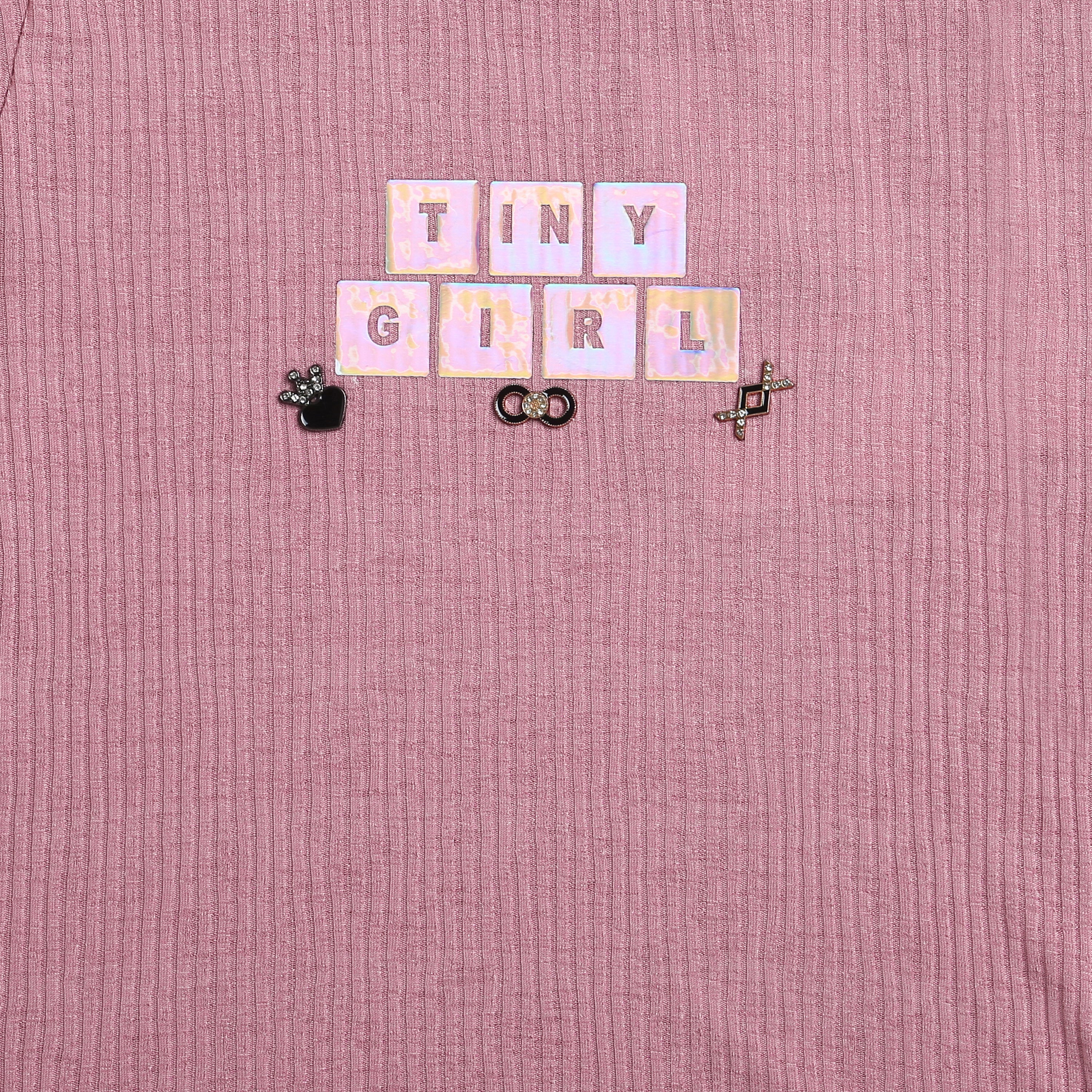 Girls Onion Pink Glitter Text Frill Sleeve Top
