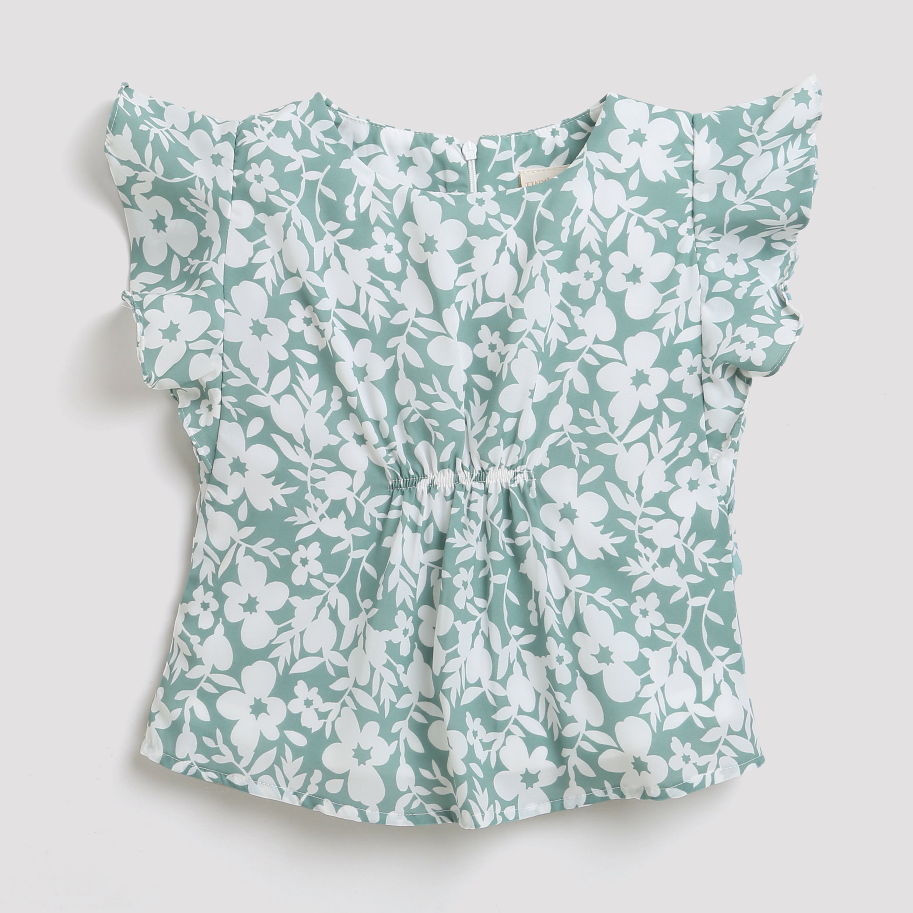 Tressel Green Floral Ruffle Top for Girls – Stylish Casual Wear