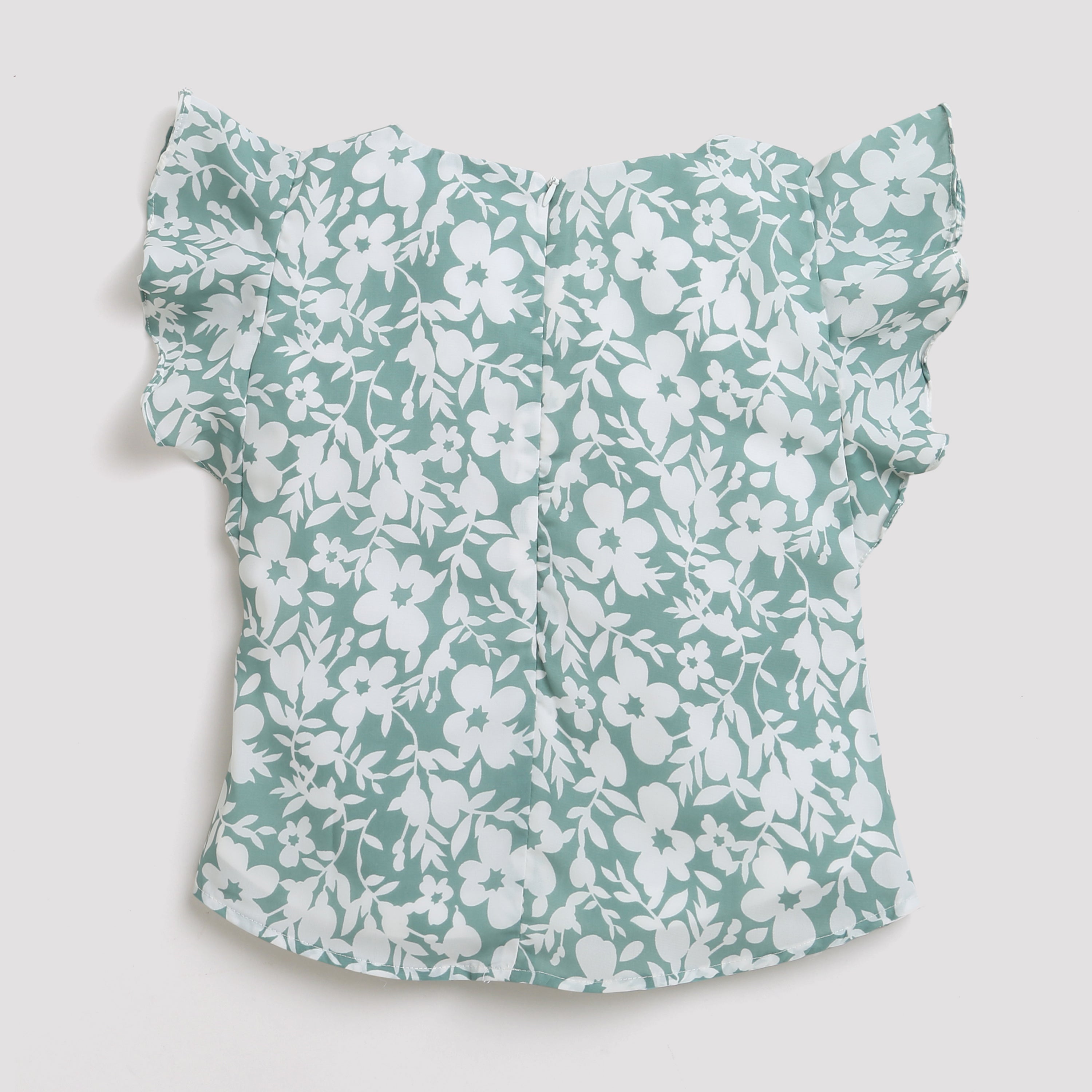 Tressel Green Floral Ruffle Top for Girls – Stylish Casual Wear
