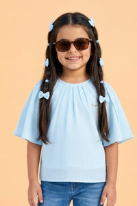 Powder Blue Pleated Flutter Sleeve Top TG5001