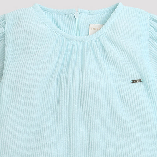 Powder Blue Pleated Flutter Sleeve Top TG5001