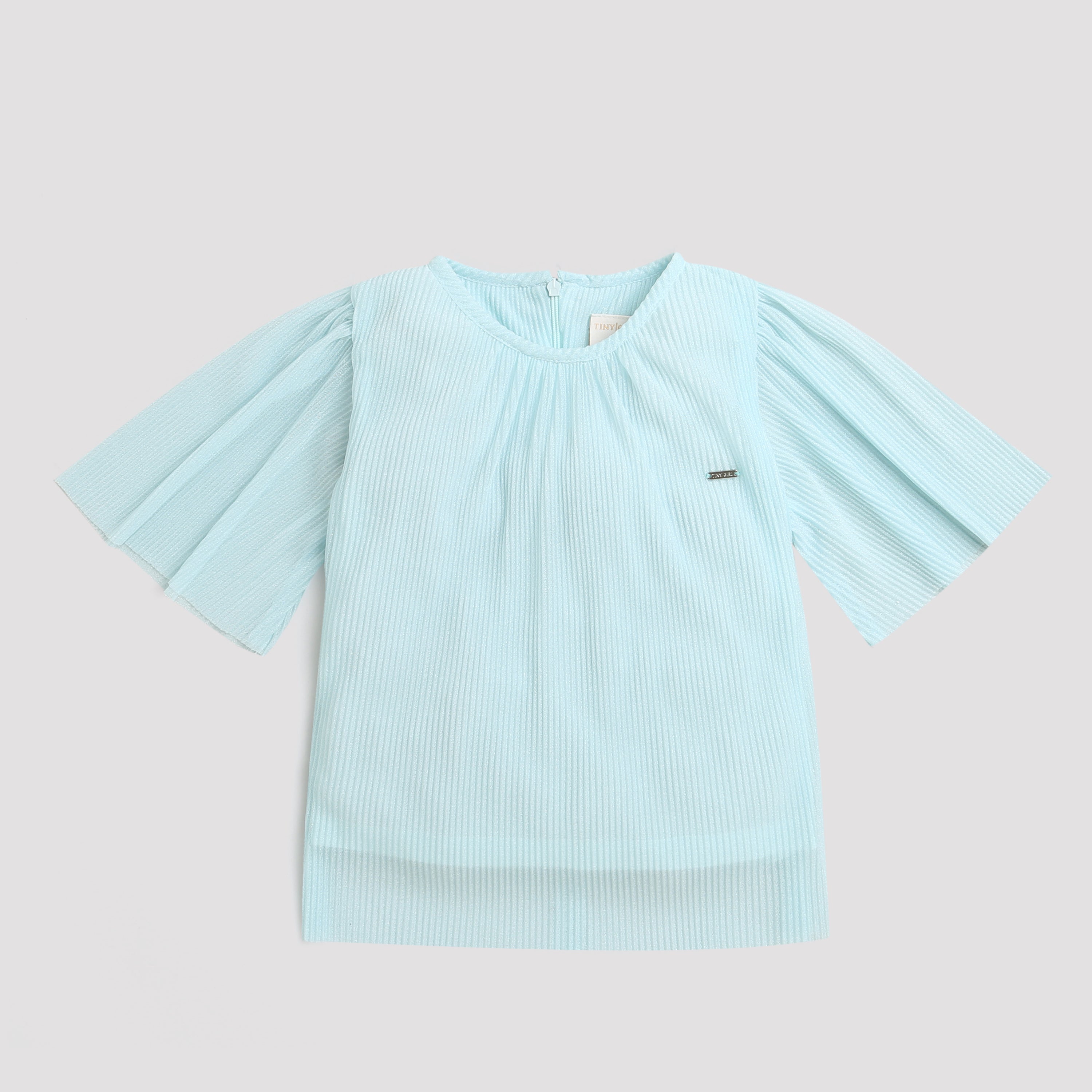 Powder Blue Pleated Flutter Sleeve Top TG5001