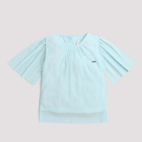 Powder Blue Pleated Flutter Sleeve Top TG5001