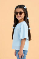 Powder Blue Pleated Flutter Sleeve Top TG5001