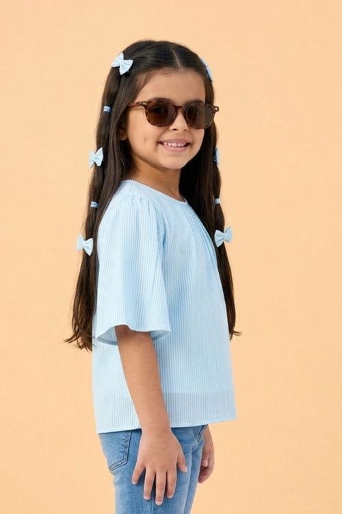Powder Blue Pleated Flutter Sleeve Top TG5001