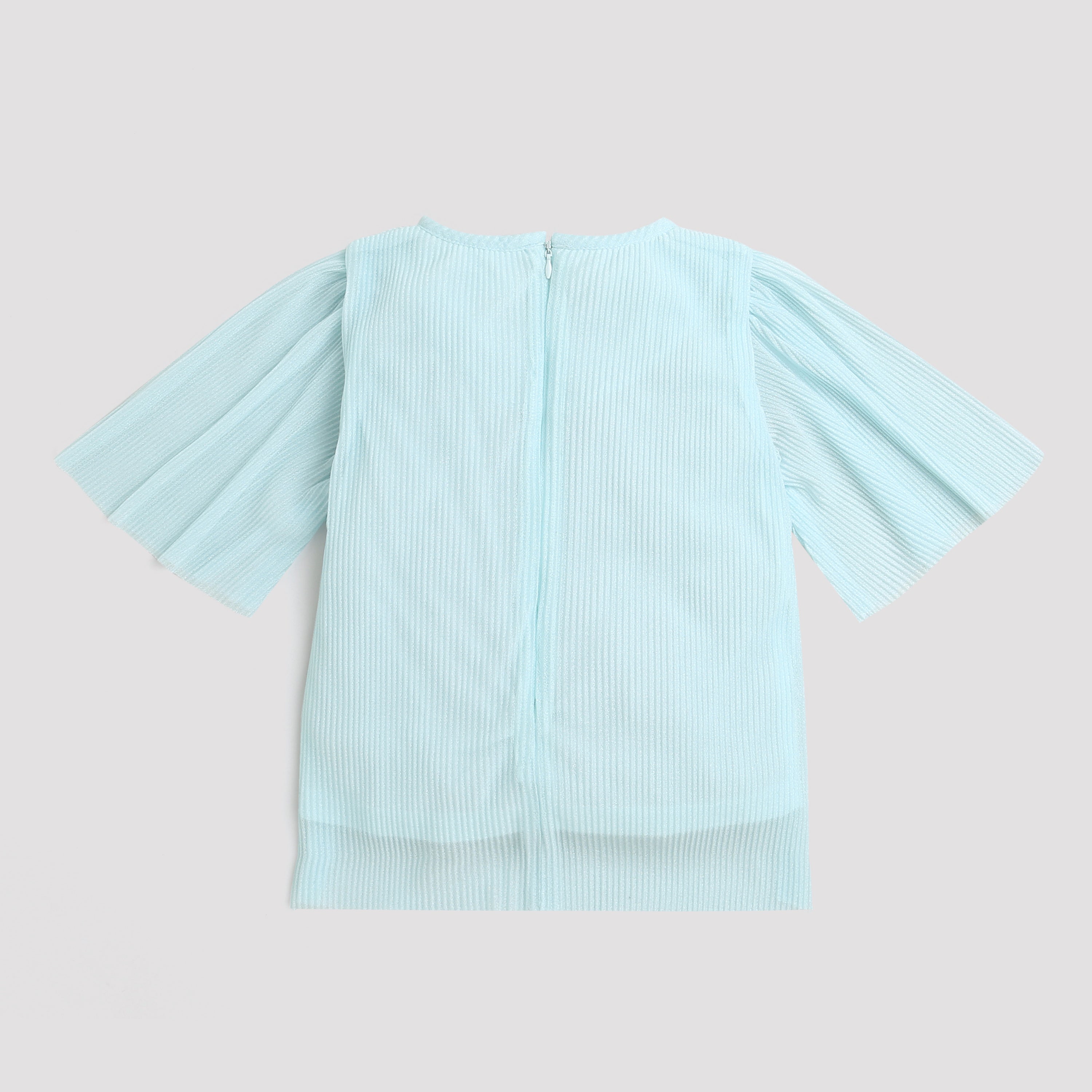 Powder Blue Pleated Flutter Sleeve Top TG5001