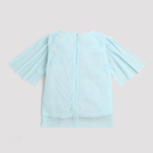 Powder Blue Pleated Flutter Sleeve Top TG5001