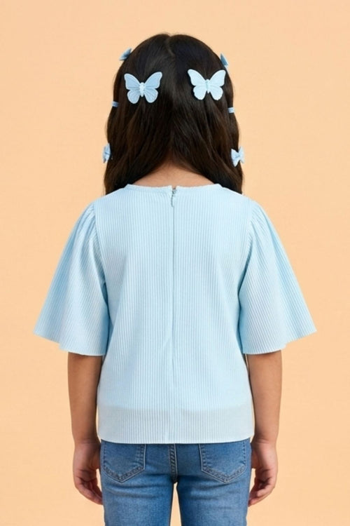 Powder Blue Pleated Flutter Sleeve Top TG5001