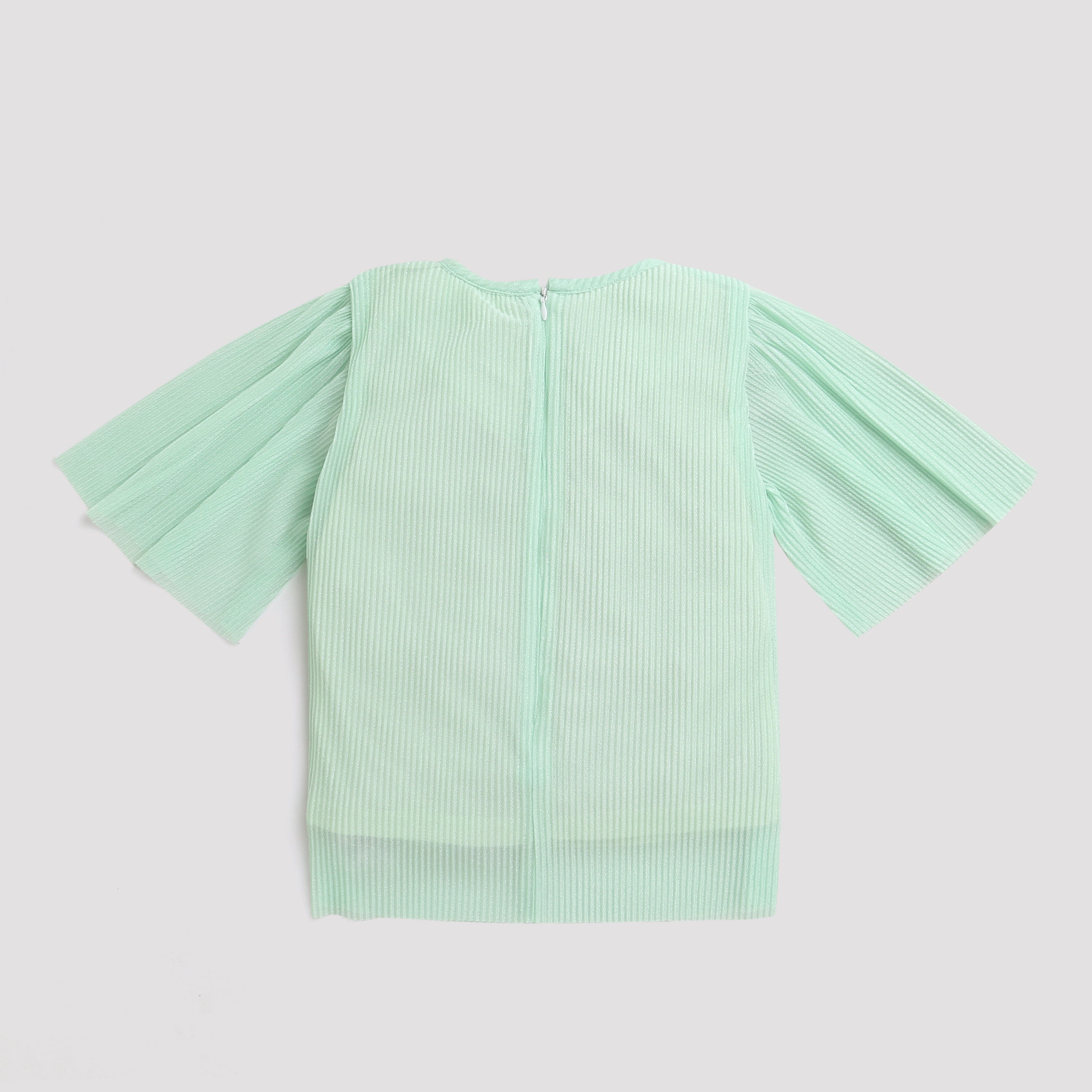 Mint Green Pleated Top with Flared Sleeves TG5001