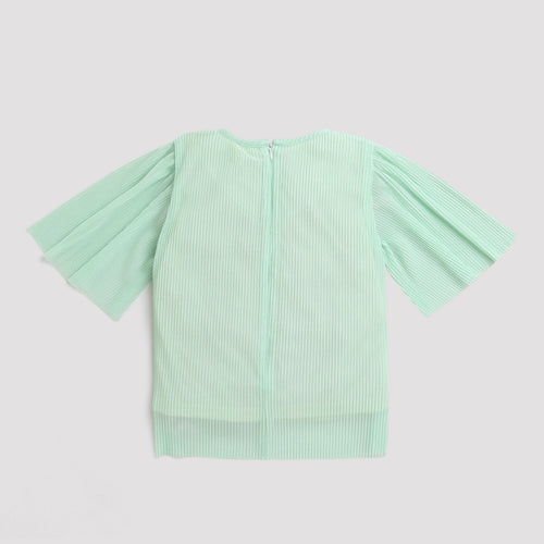 Mint Green Pleated Top with Flared Sleeves TG5001