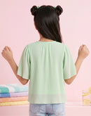 Mint Green Pleated Top with Flared Sleeves TG5001