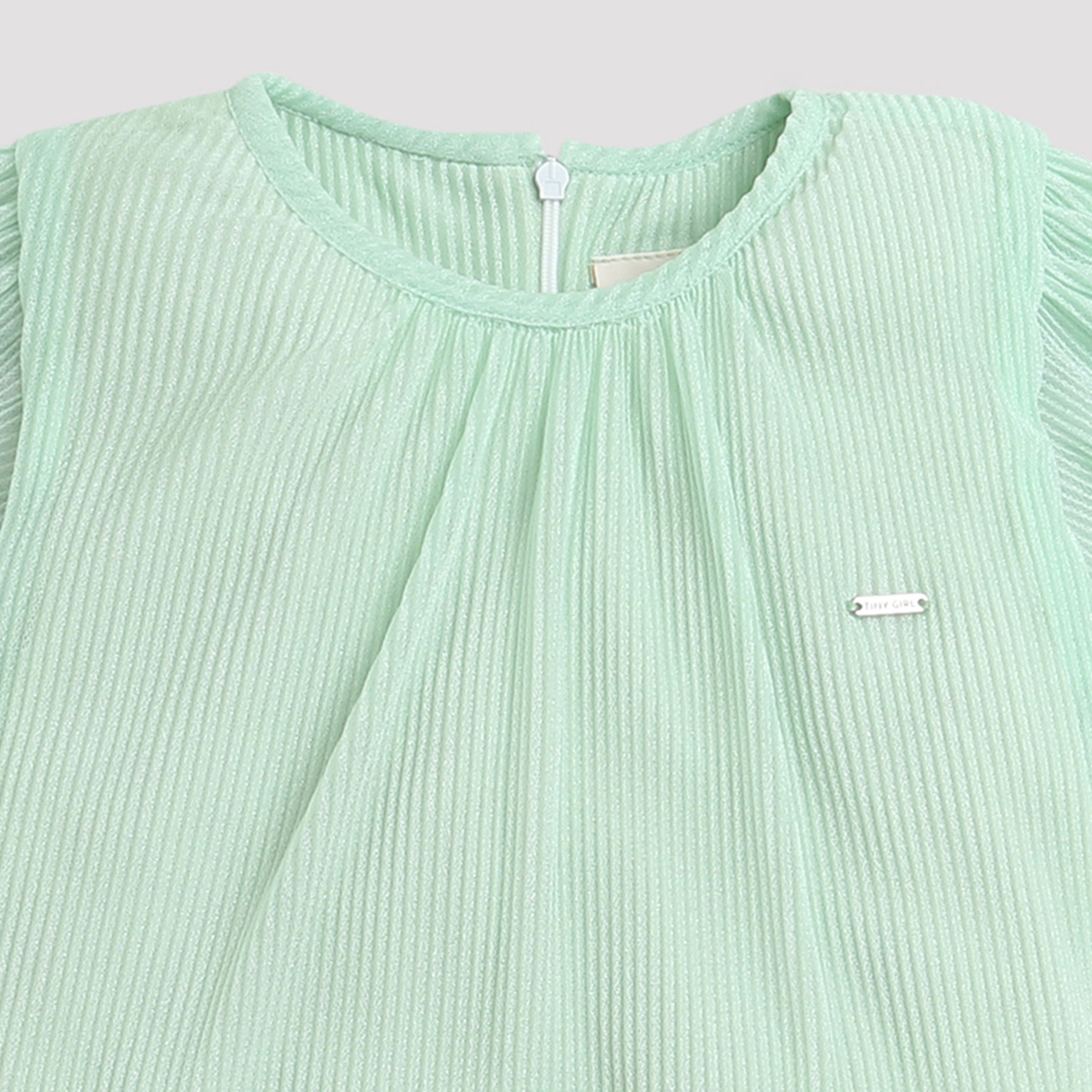 Mint Green Pleated Top with Flared Sleeves TG5001