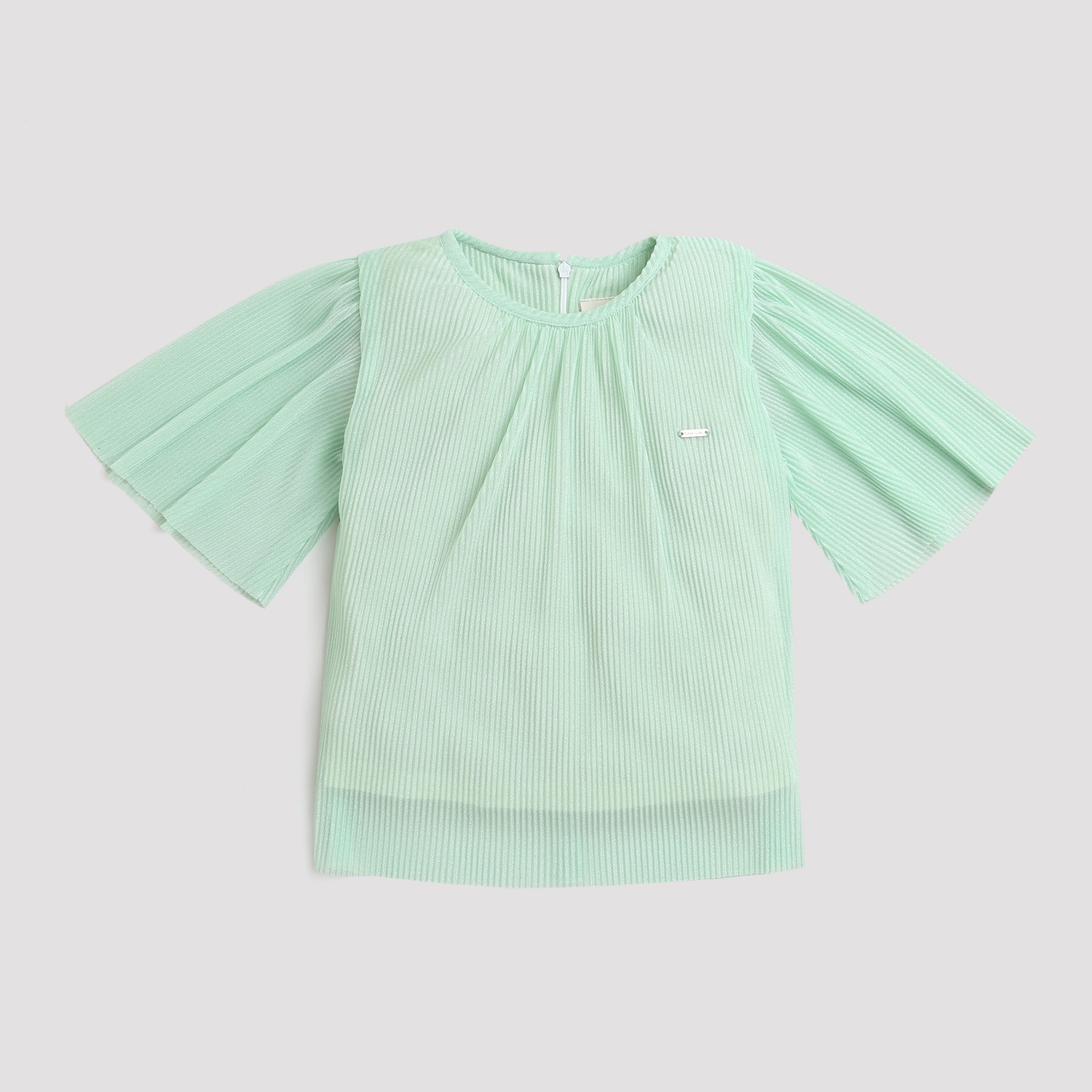 Mint Green Pleated Top with Flared Sleeves TG5001
