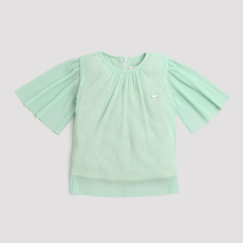 Mint Green Pleated Top with Flared Sleeves TG5001