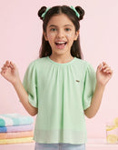 Mint Green Pleated Top with Flared Sleeves TG5001
